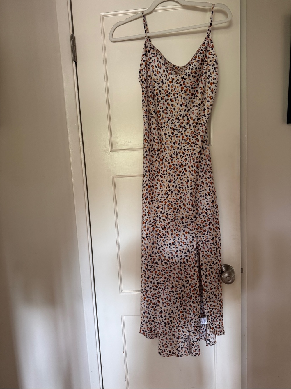 Colorful Silk-like Midi Slip Dress with Drape Neck and side slit